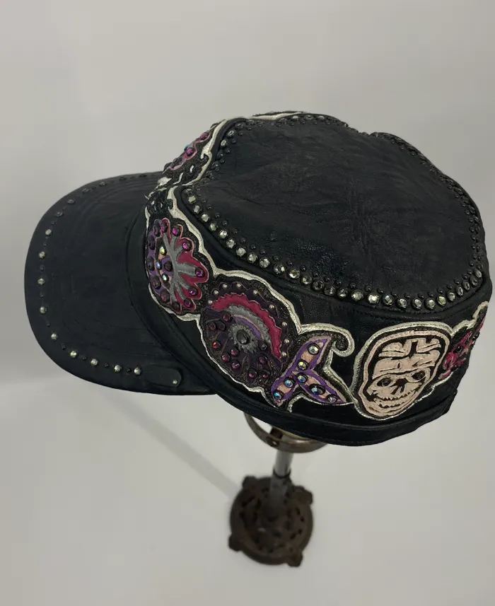 Black Leather Kippy's Skull Cap