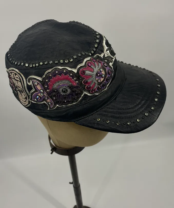 Black Leather Kippy's Skull Cap