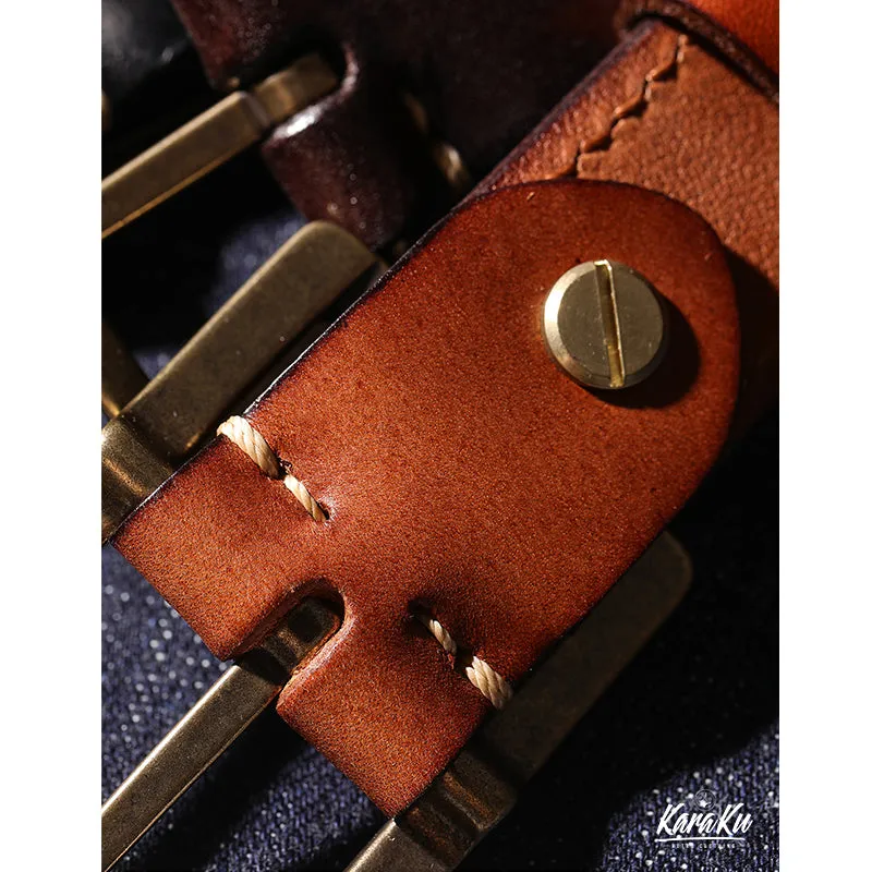 Botanical Pattern Genuine Leather Belt