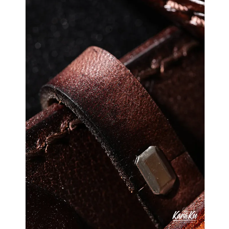 Botanical Pattern Genuine Leather Belt