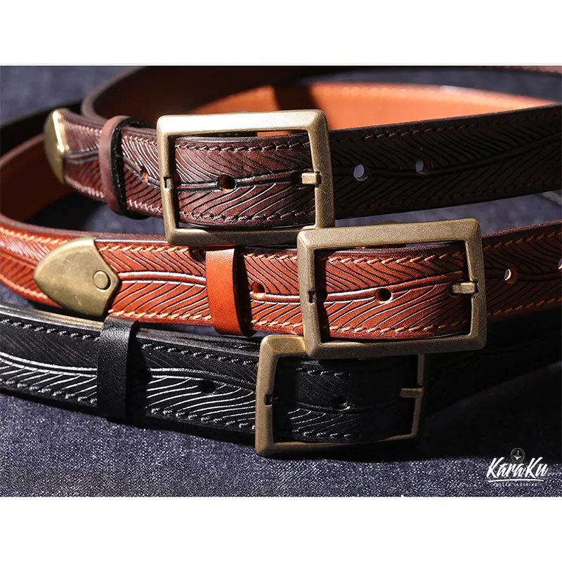 Botanical Pattern Genuine Leather Belt