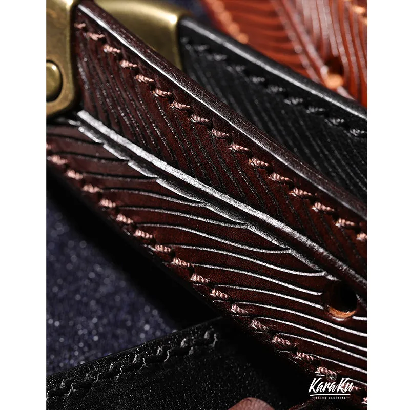 Botanical Pattern Genuine Leather Belt