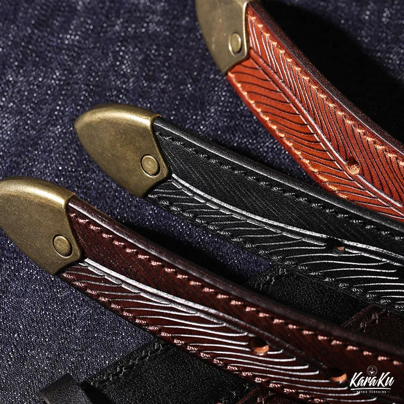 Botanical Pattern Genuine Leather Belt