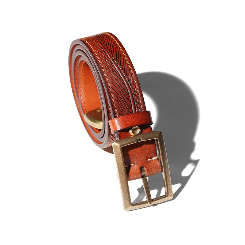 Botanical Pattern Genuine Leather Belt