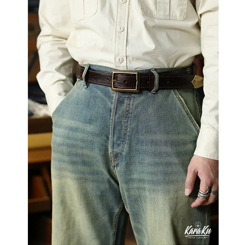 Botanical Pattern Genuine Leather Belt