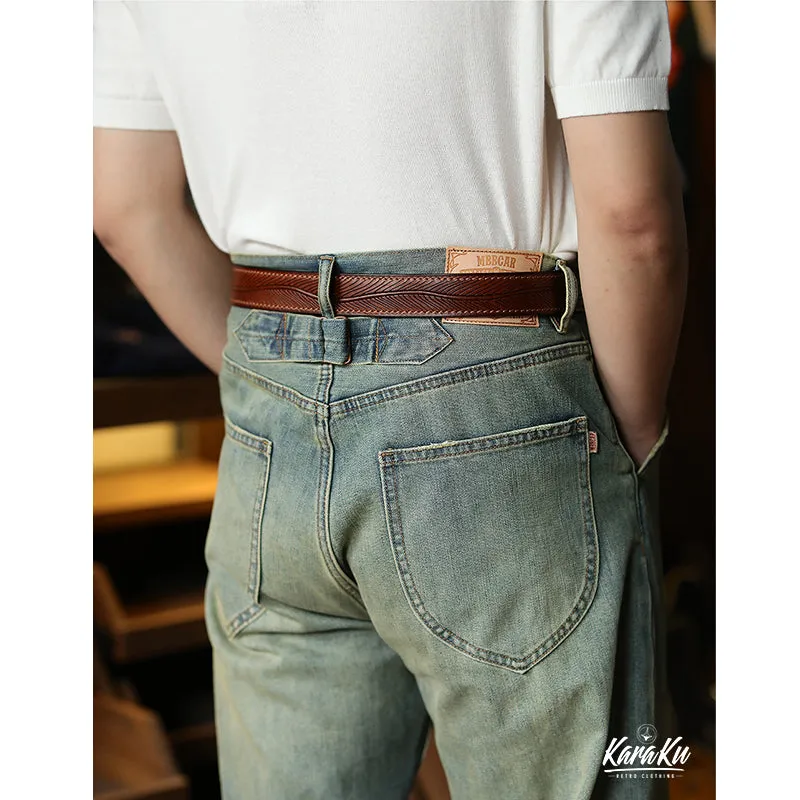 Botanical Pattern Genuine Leather Belt