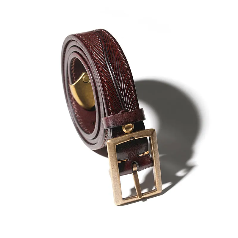 Botanical Pattern Genuine Leather Belt