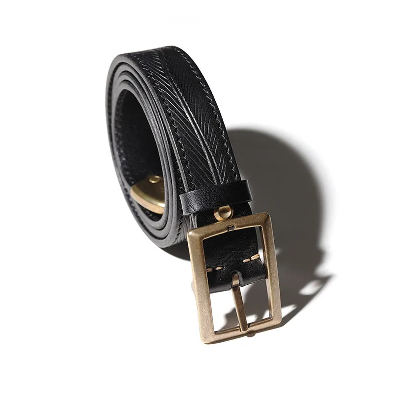 Botanical Pattern Genuine Leather Belt