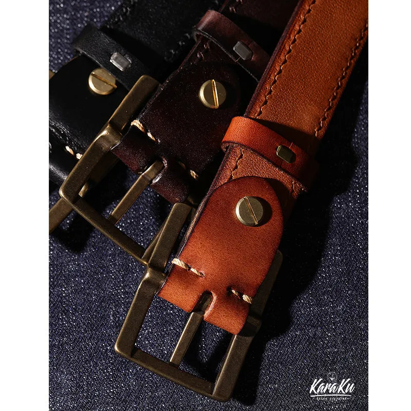 Botanical Pattern Genuine Leather Belt