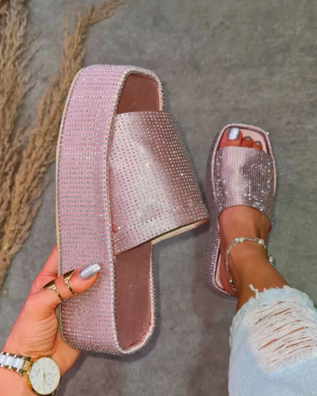 Bright Diamond Platform Slippers