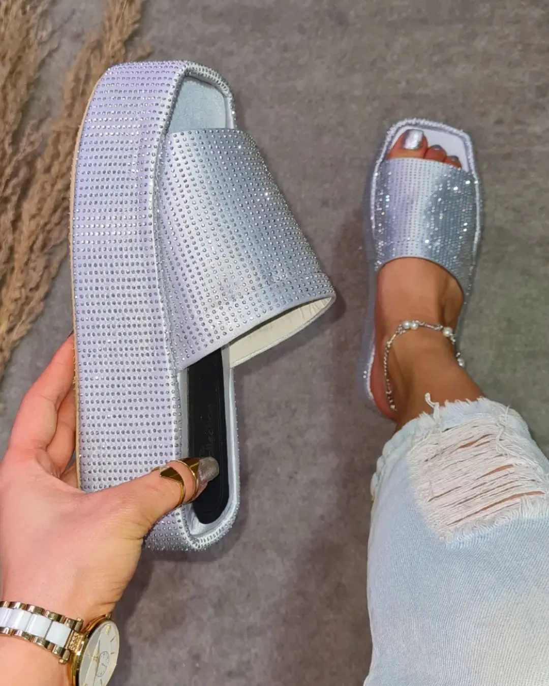 Bright Diamond Platform Slippers