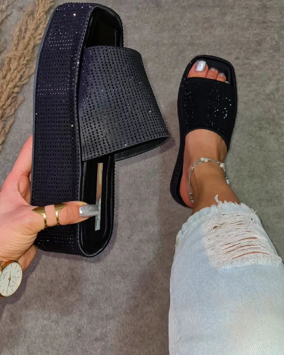 Bright Diamond Platform Slippers