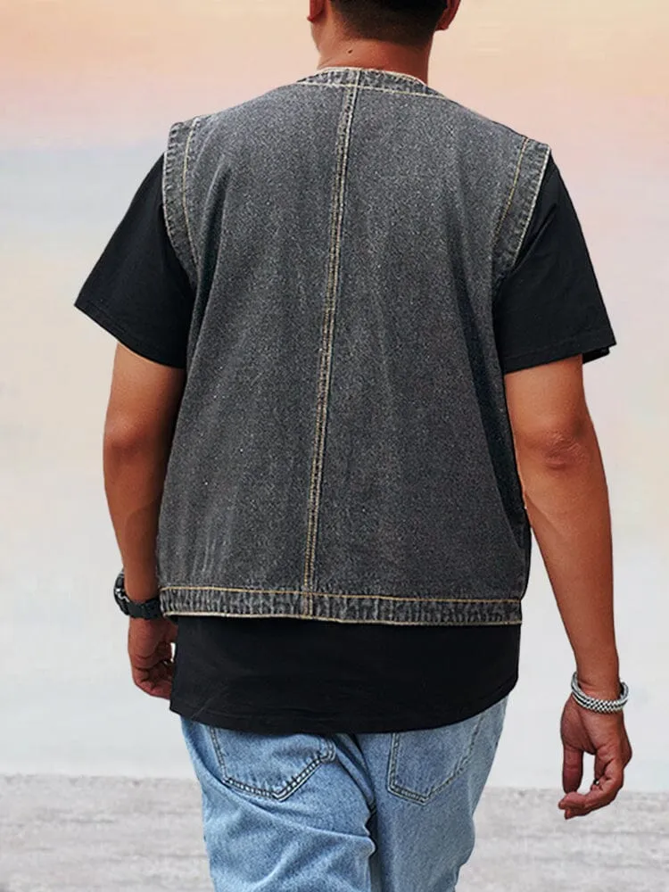 Casual Plus Size Denim Vest