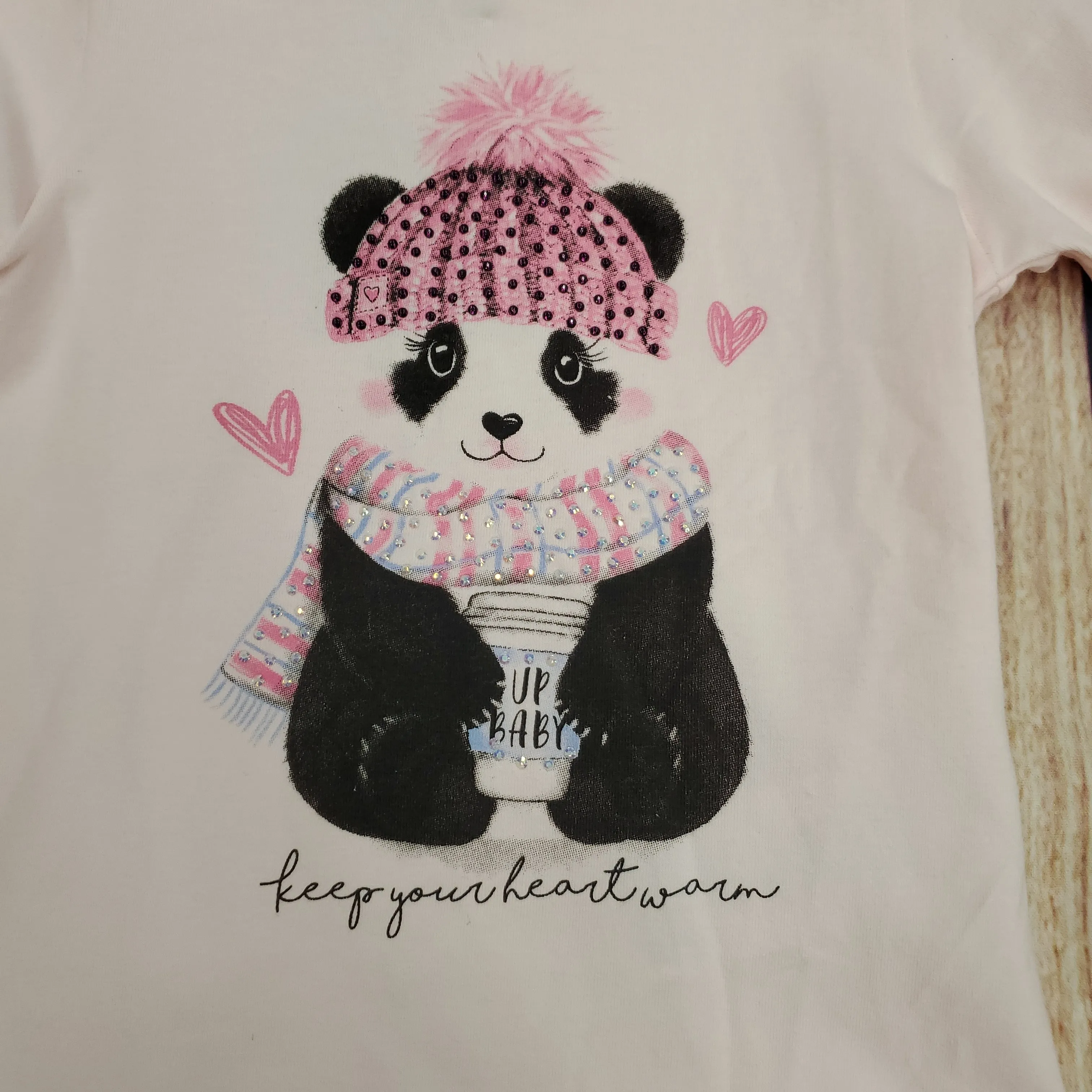 CLEARANCE UP BABY PINK PANDA HEART WARM LS TEE
