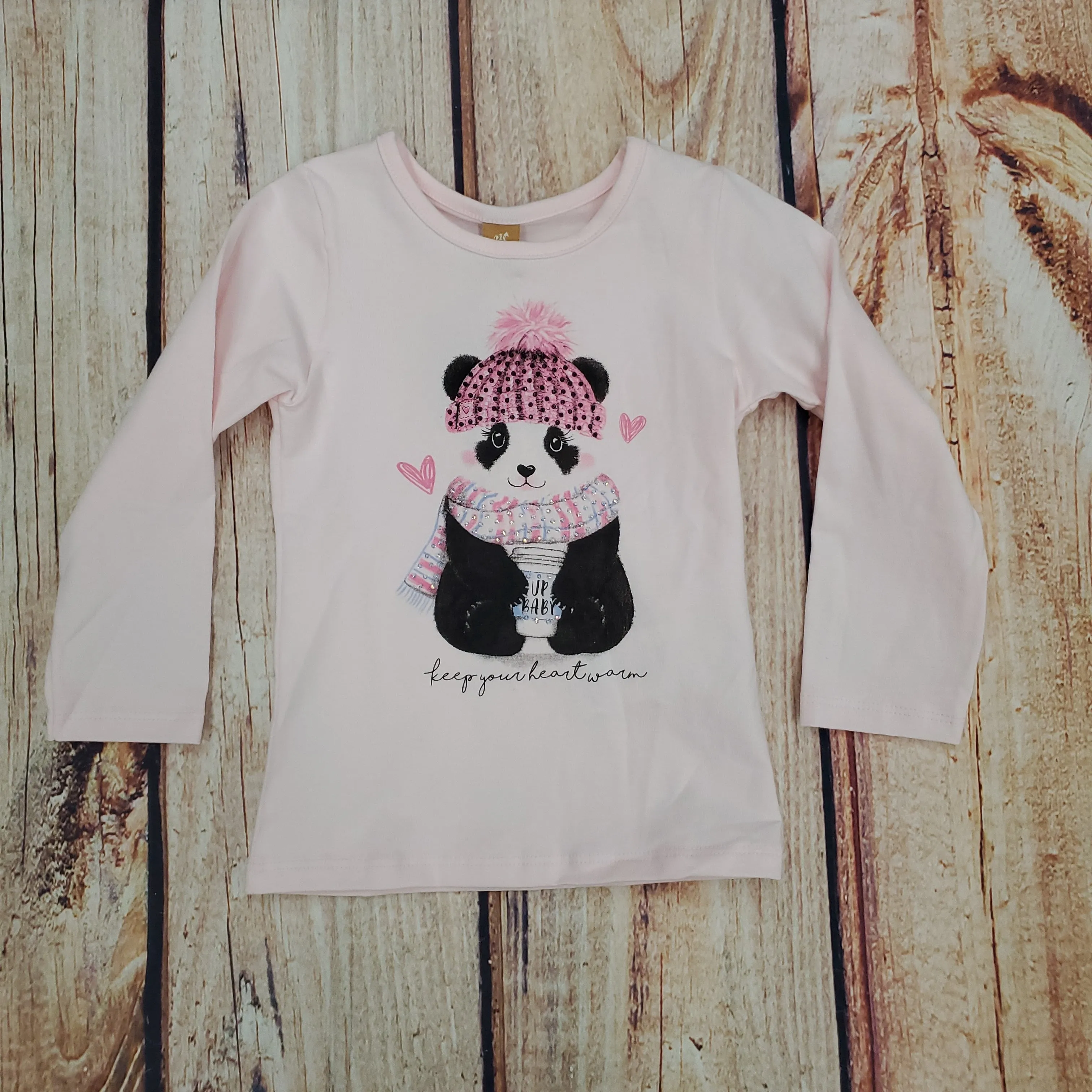 CLEARANCE UP BABY PINK PANDA HEART WARM LS TEE