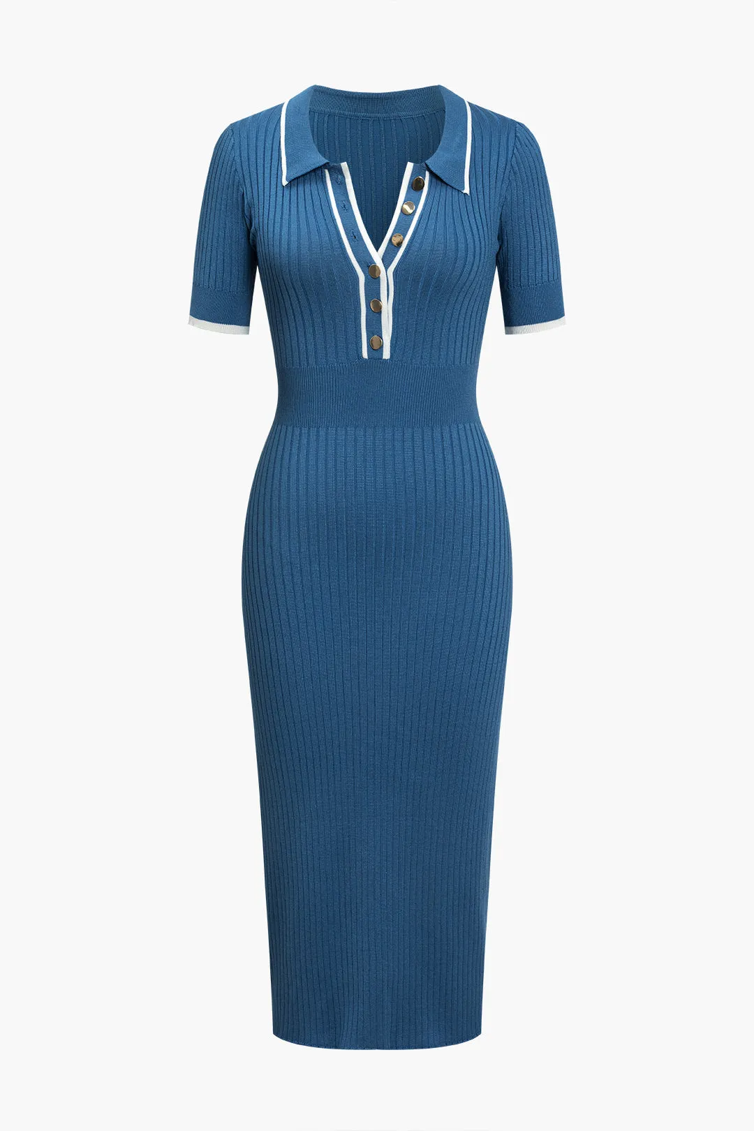 Color Block Button Sweater Dress