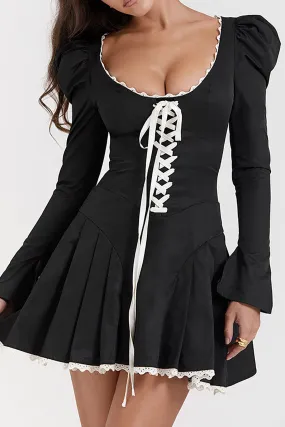 Color Block Scallop Edge Braided Eyelet Mini Dress