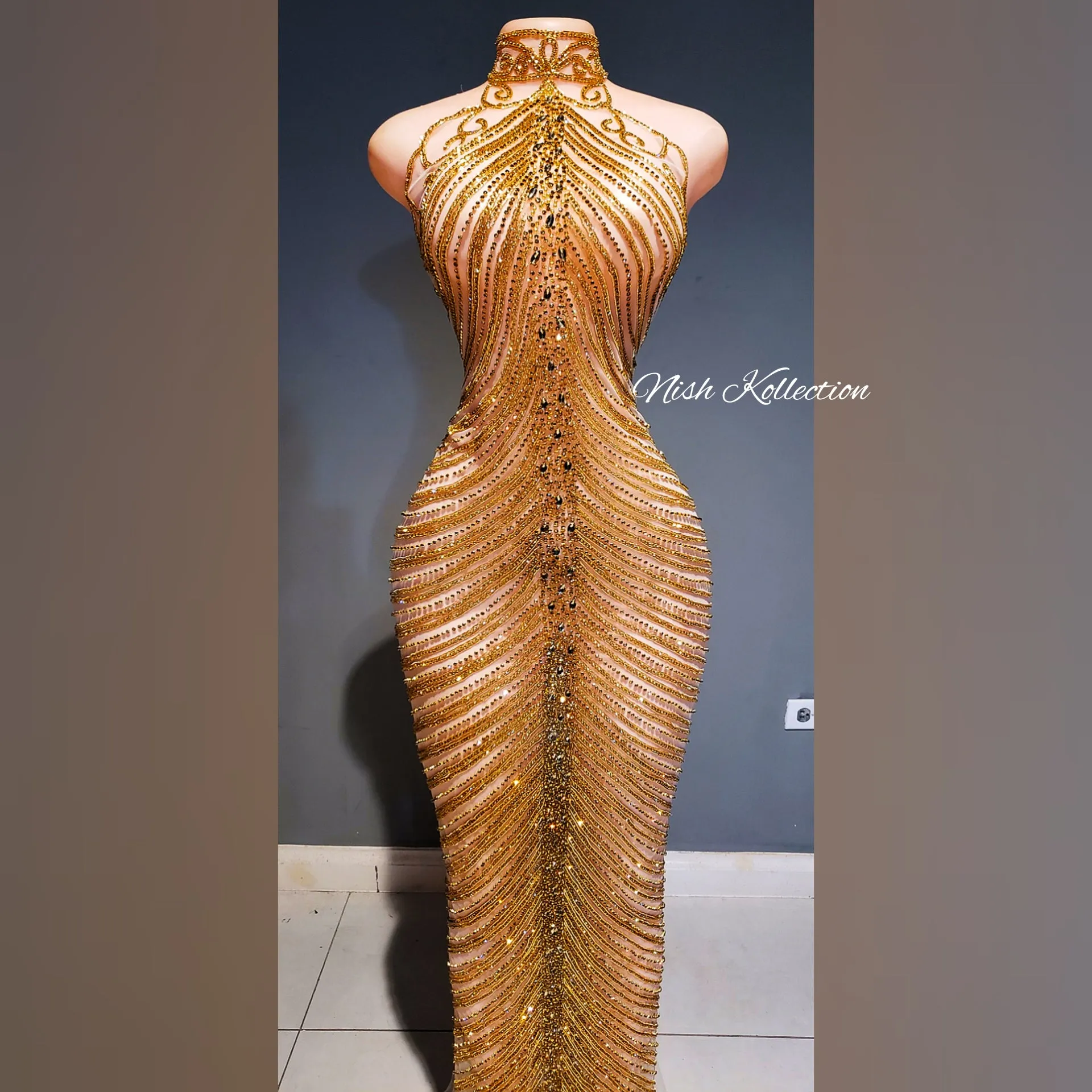 Diamond zena turtle neck long rhinestone Dress