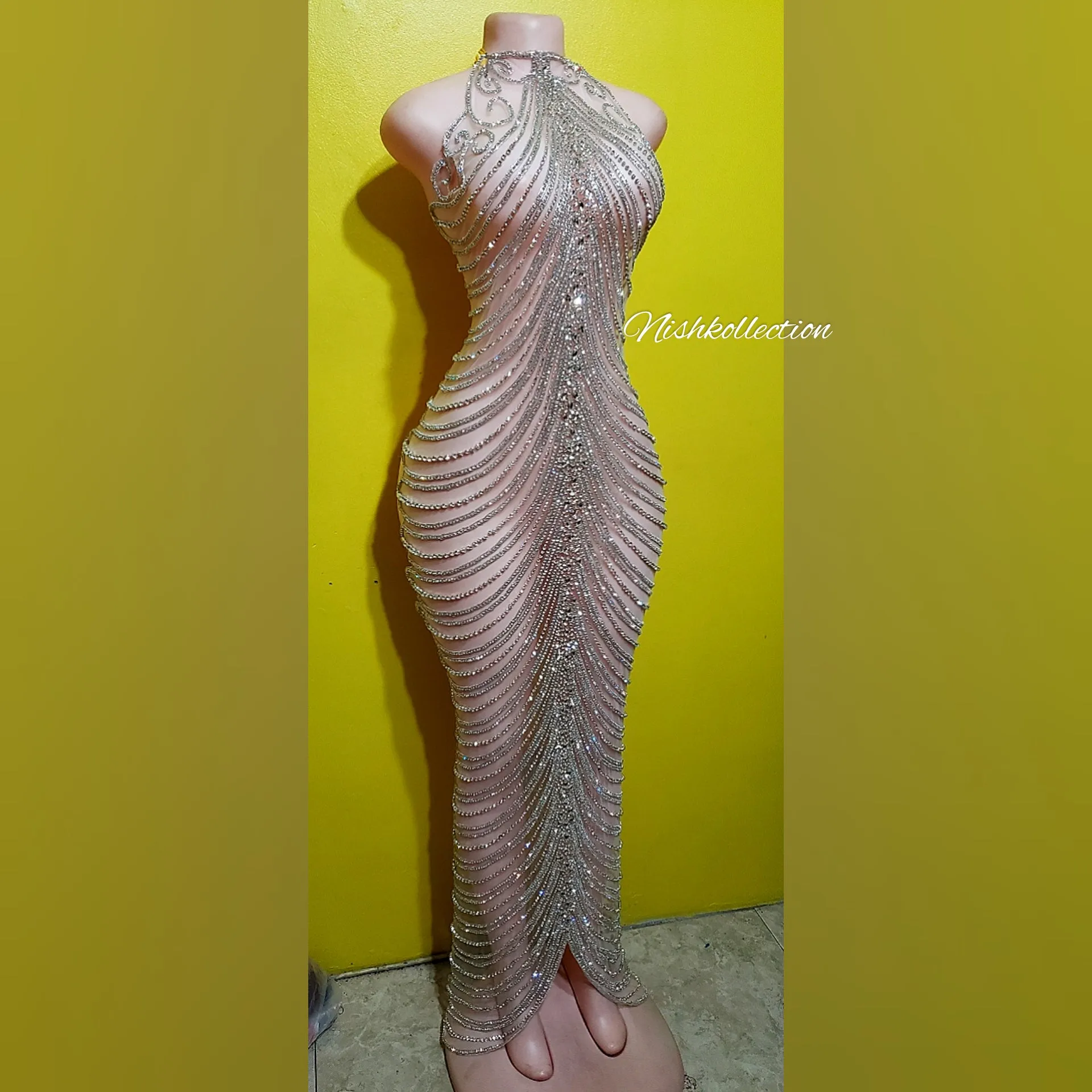 Diamond zena turtle neck long rhinestone Dress