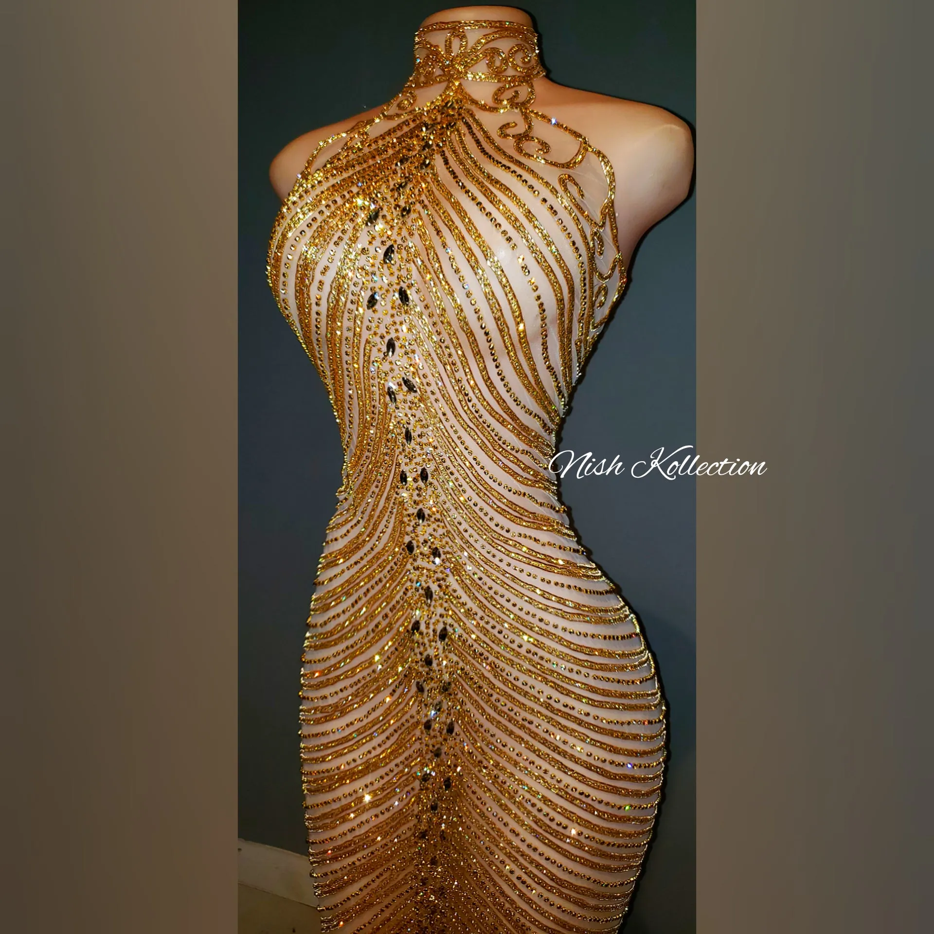 Diamond zena turtle neck long rhinestone Dress