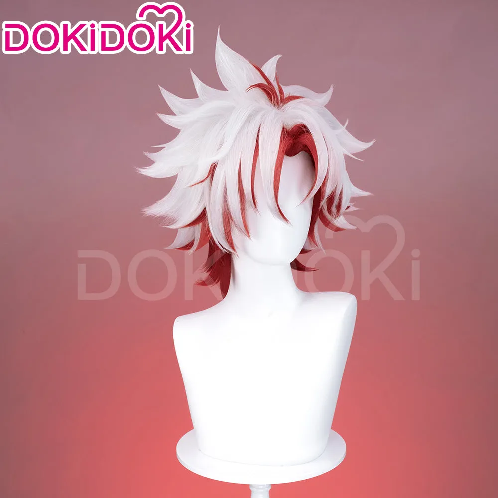 DokiDoki Game Wuthering Waves Cosplay Scar Wig Short Straight White Red Hair