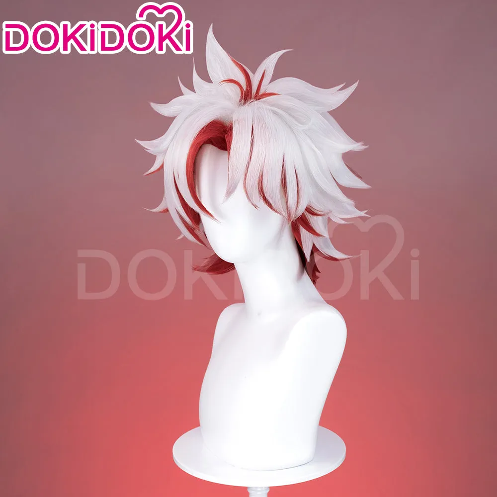 DokiDoki Game Wuthering Waves Cosplay Scar Wig Short Straight White Red Hair