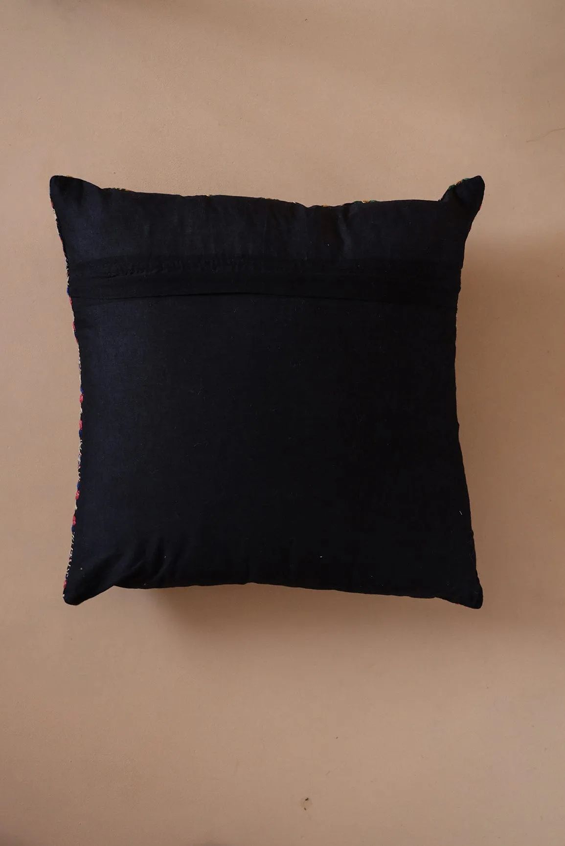 Elegant Floral Embroidery on Black cotton Cushion Cover (16*16 inches)