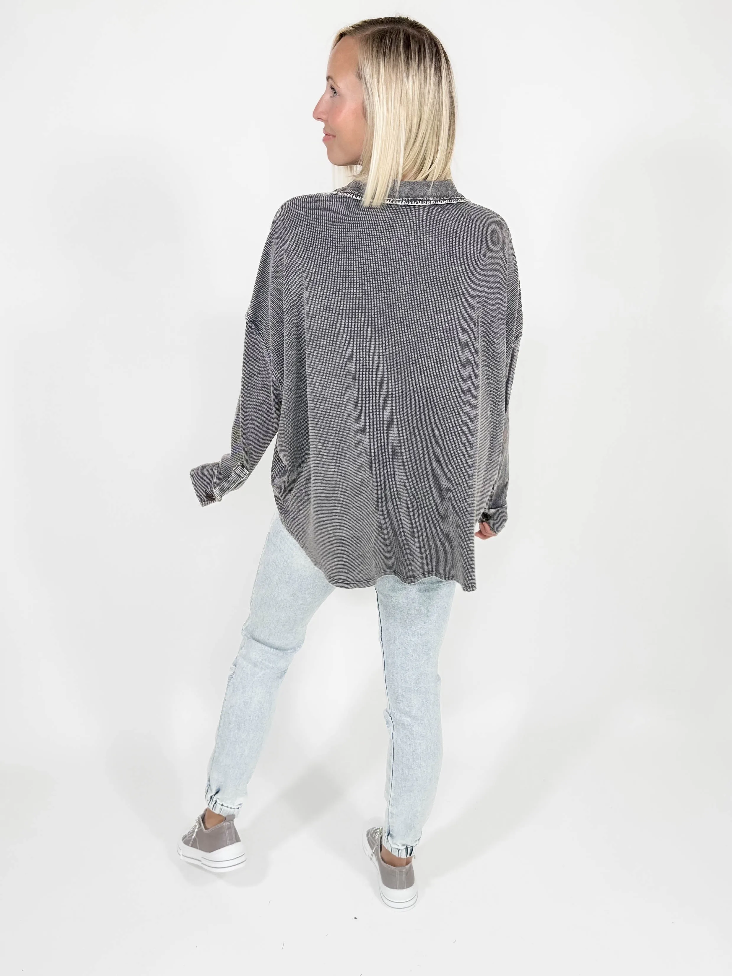 Farley Waffle Pullover- CHARCOAL