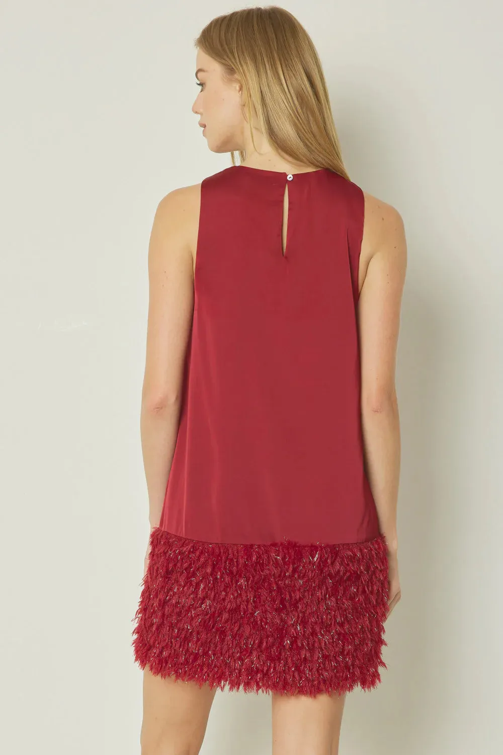 Feather Fringe Deep Red Dress