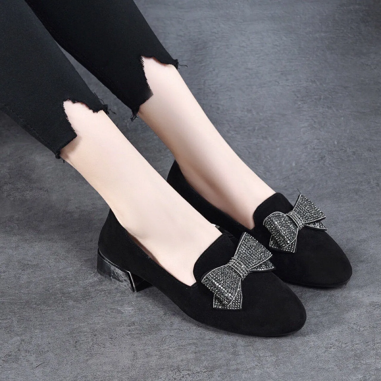 Frosted rhinestone comfortable low-heeled shoes