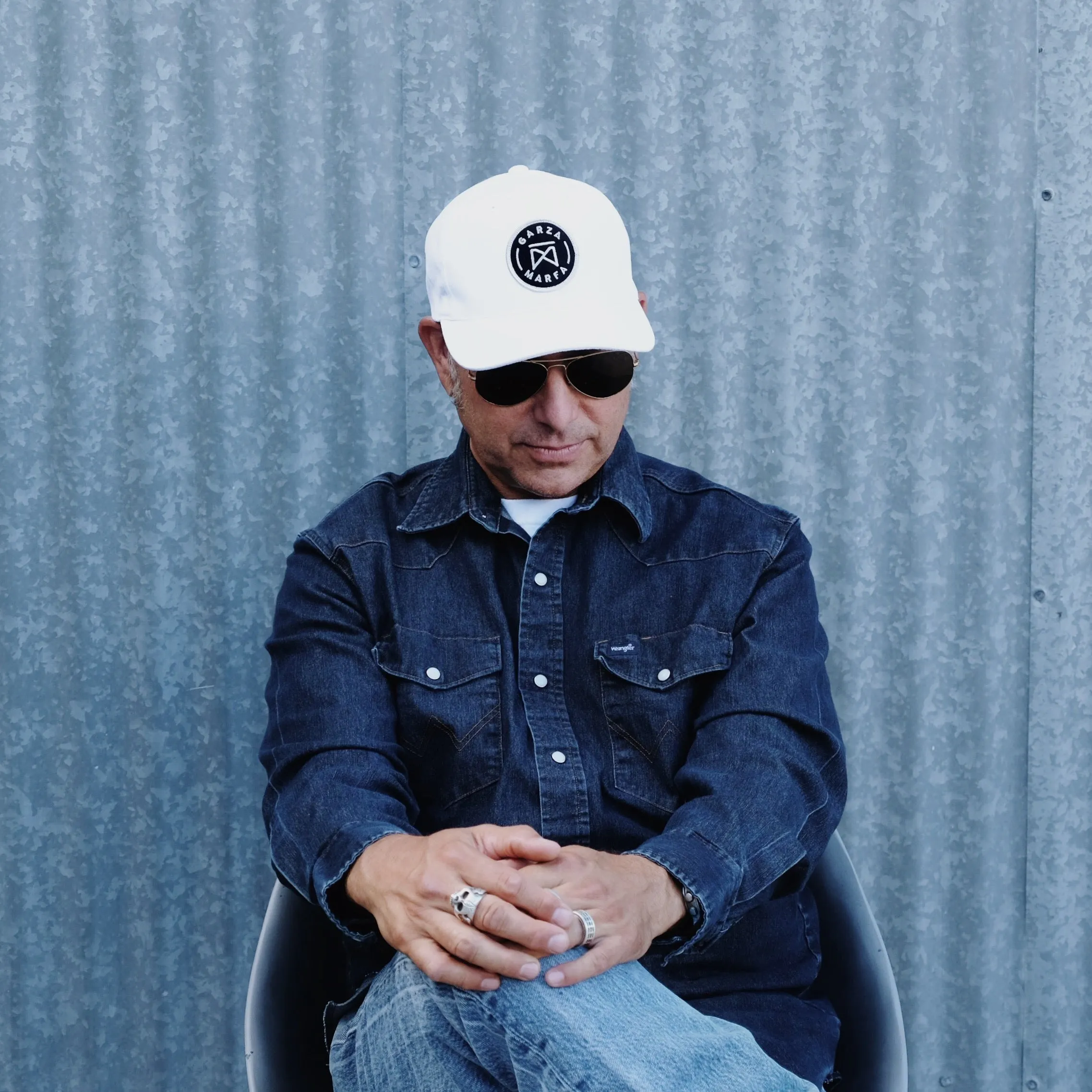 Garza Marfa Cap - White Cotton Cap with Grey logo.