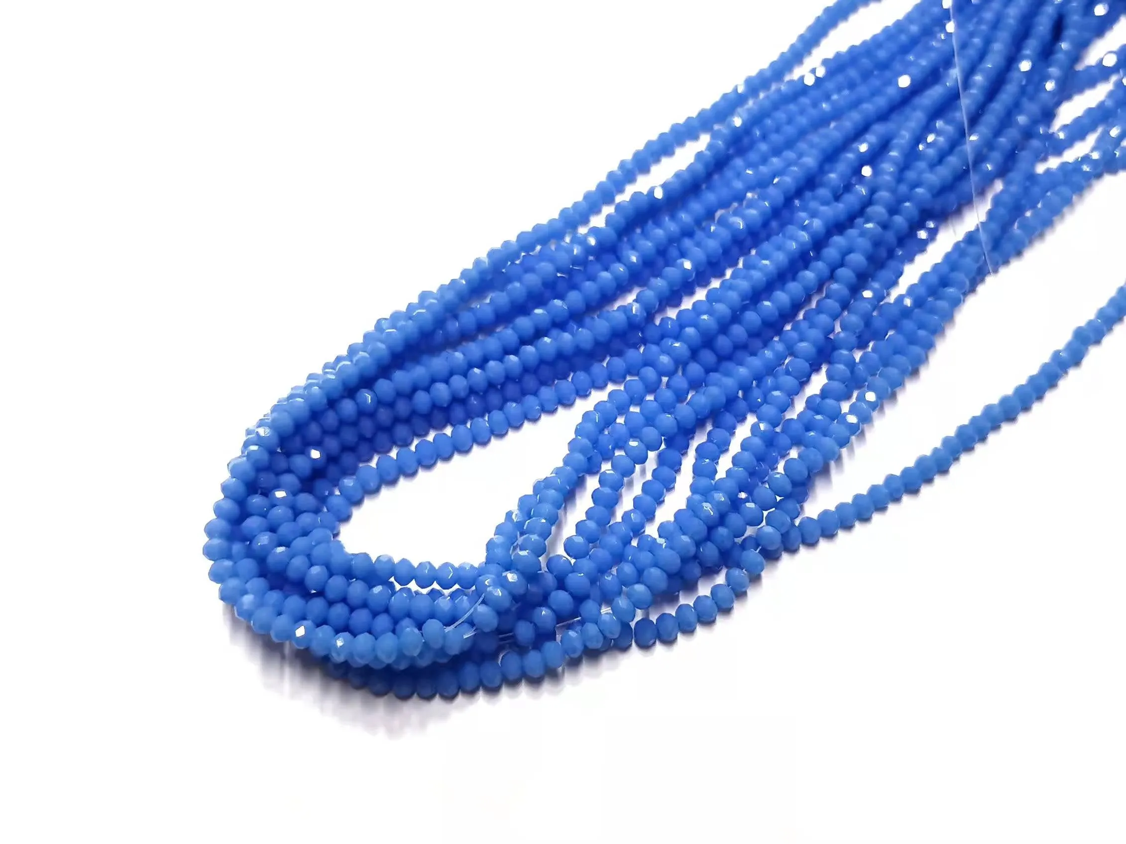 Glass beads, 2x3mm faceted rondelle, Translucent cornflower blue (#58) | 玻璃珠, 2x3mm, 切面扁珠, 果凍藍色 (#58)
