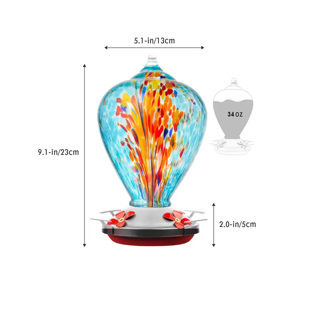Hand Blown Glass Hummingbird Feeder - 34 Ounces