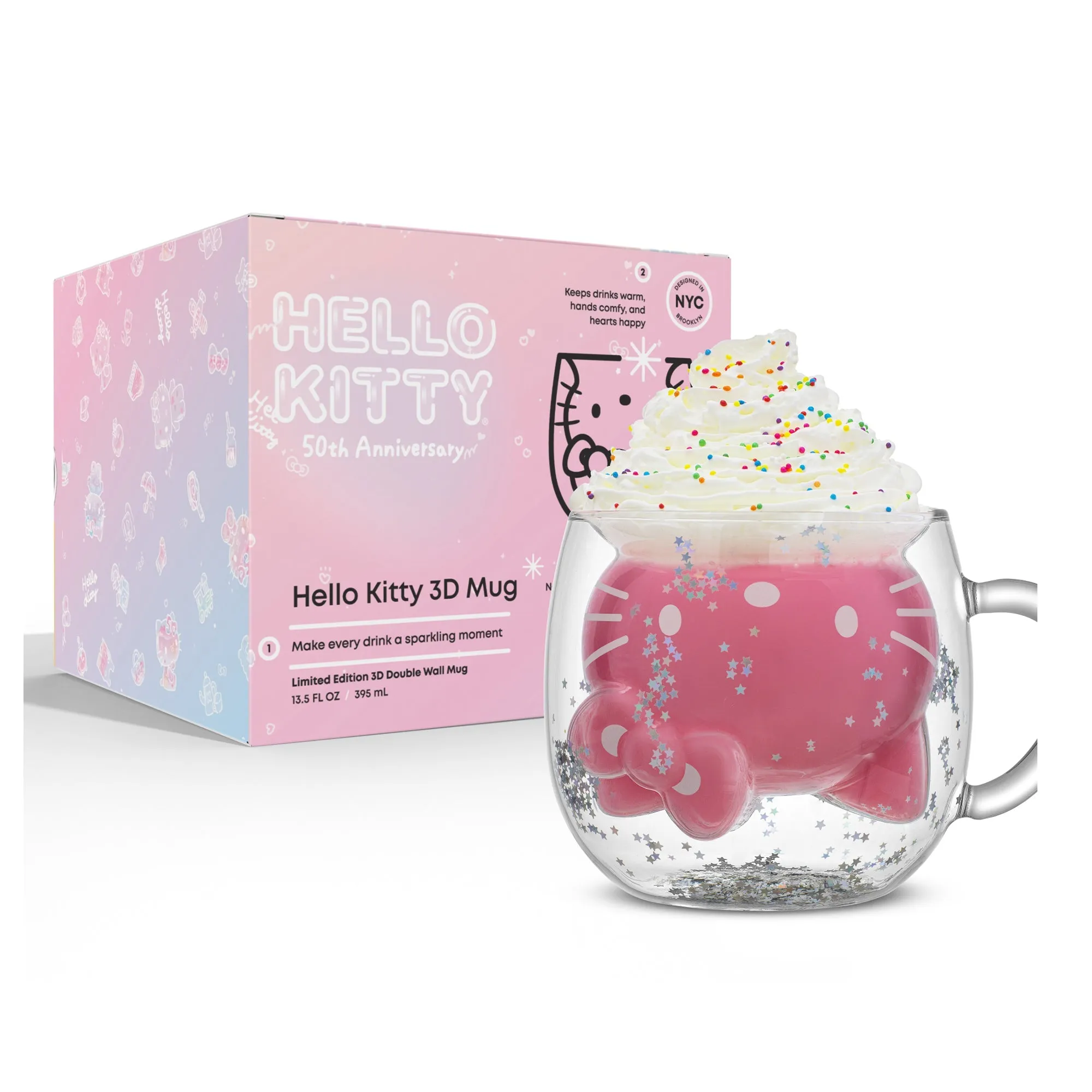 Hello Kitty 50th Anniversary Limited Edition 3D Double Wall Glass Mug