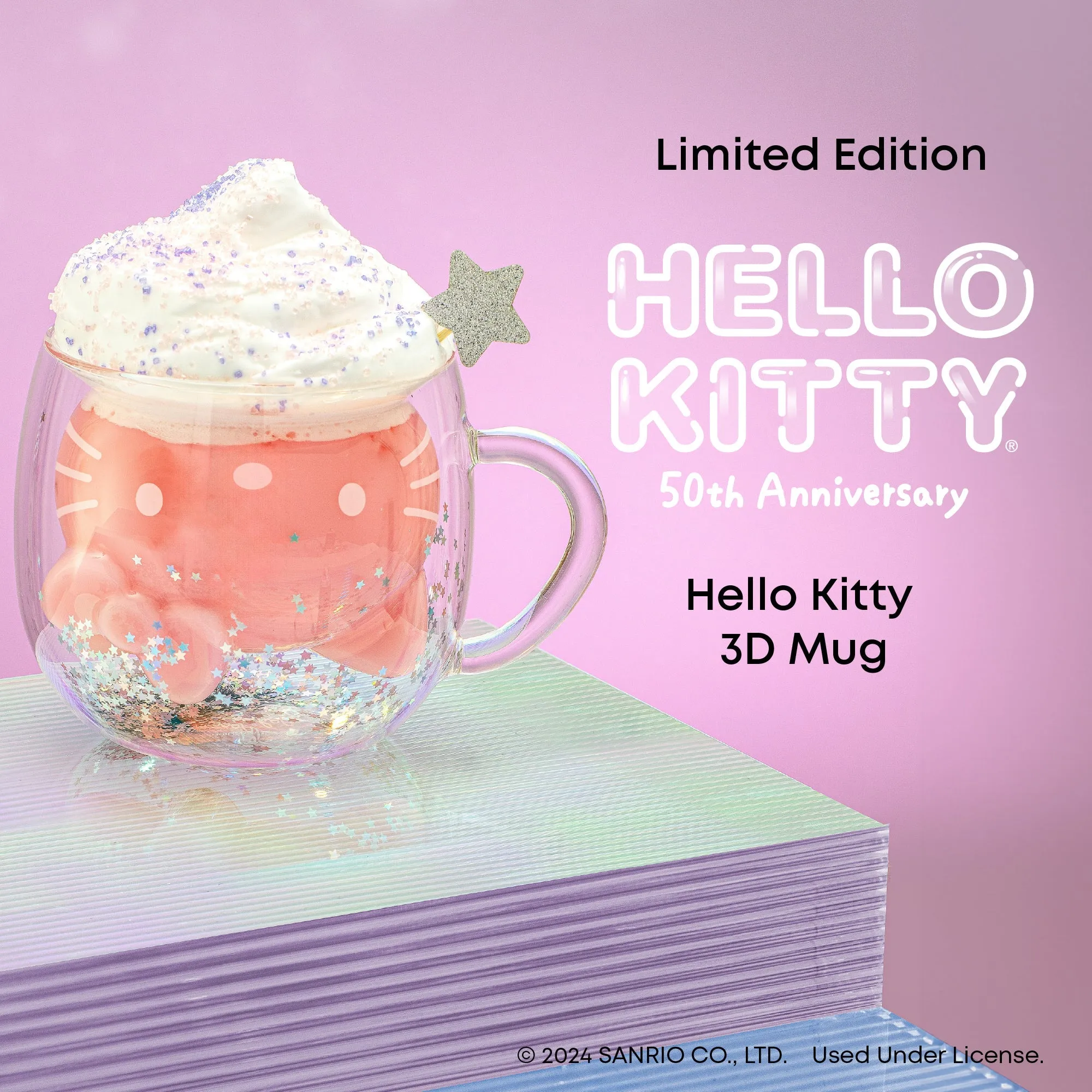 Hello Kitty 50th Anniversary Limited Edition 3D Double Wall Glass Mug