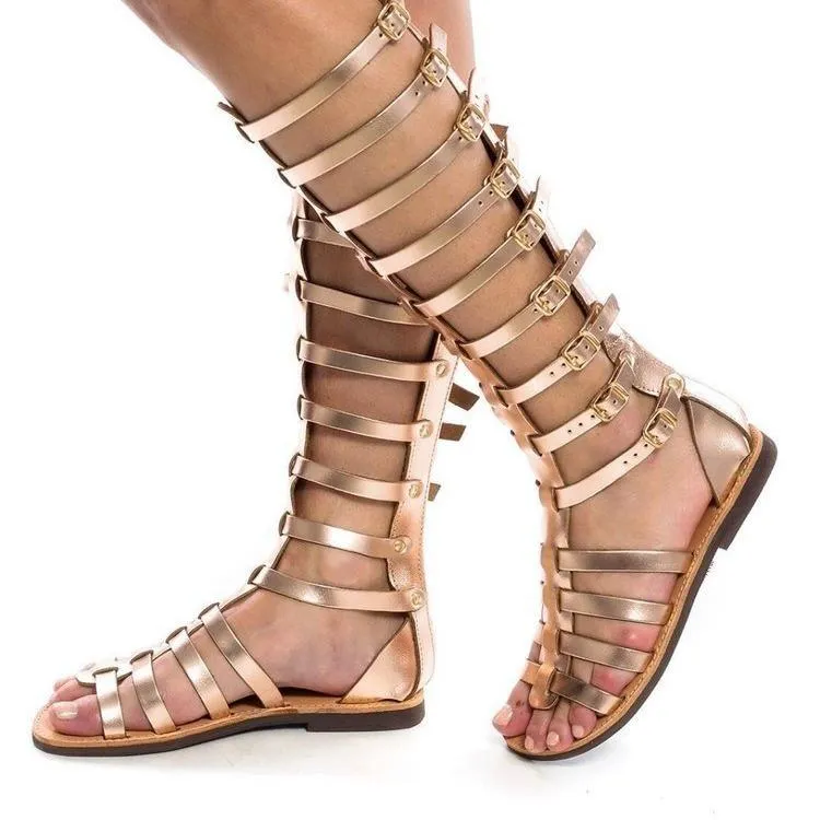 High-top hollow flat belt buckle sandals