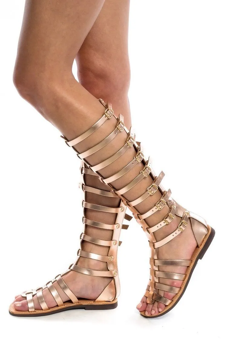 High-top hollow flat belt buckle sandals