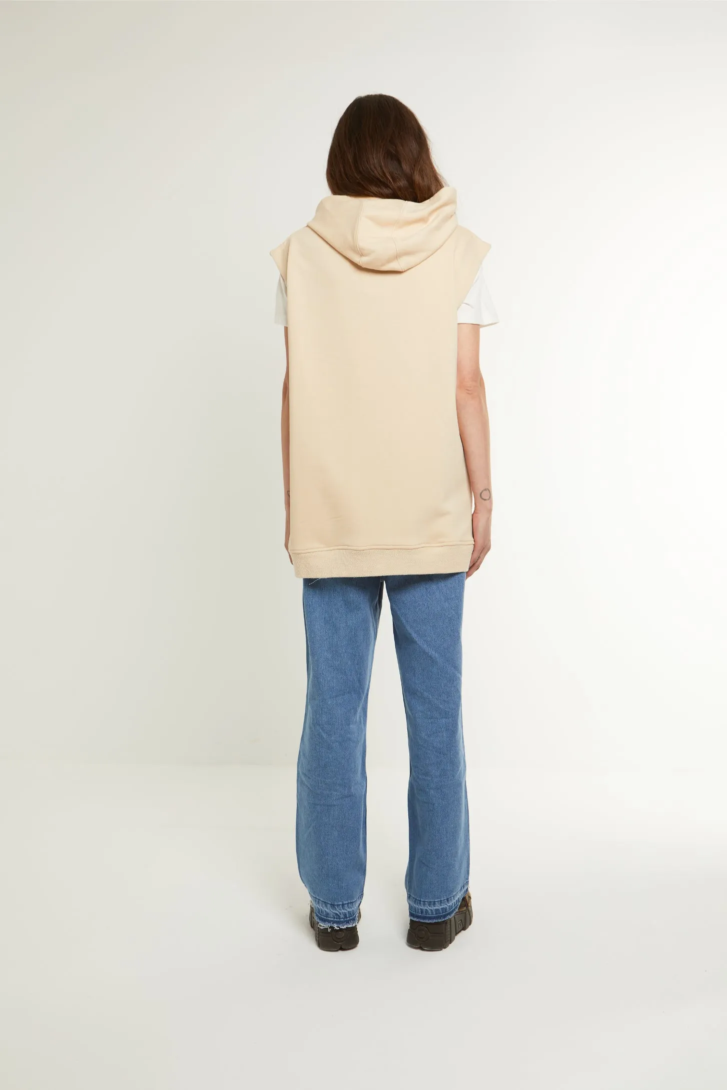 HOODED OVERSIZED VEST - BEIGE