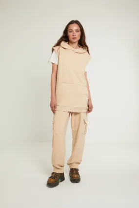 HOODED OVERSIZED VEST - BEIGE