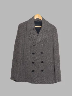 Jean Colonna grey brown herringbone wool poly pea coat - size 46