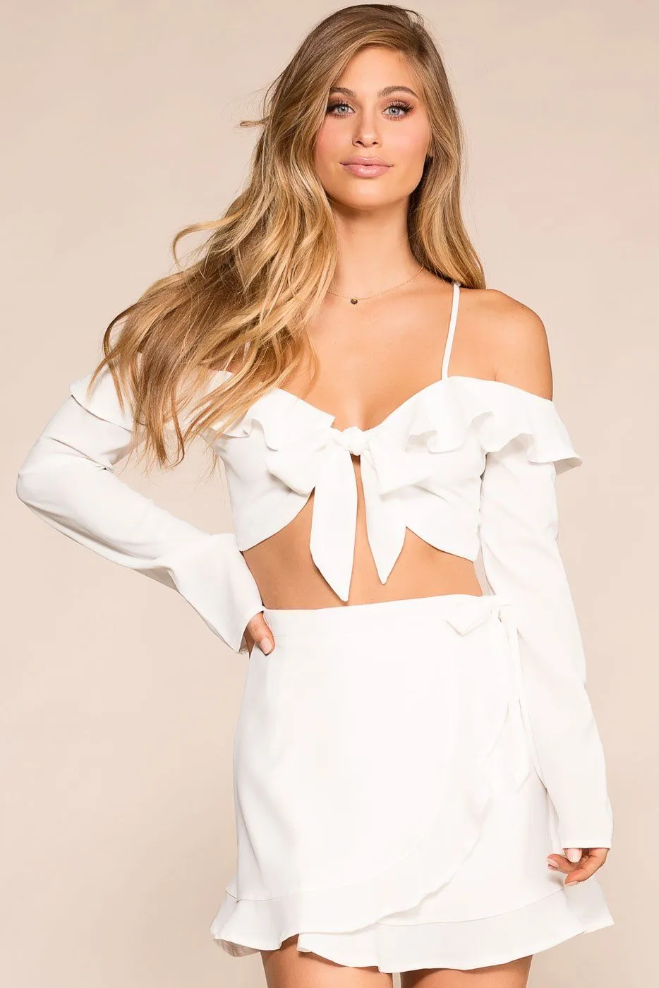 Just Dreamy White Bell Sleeve Crop Top