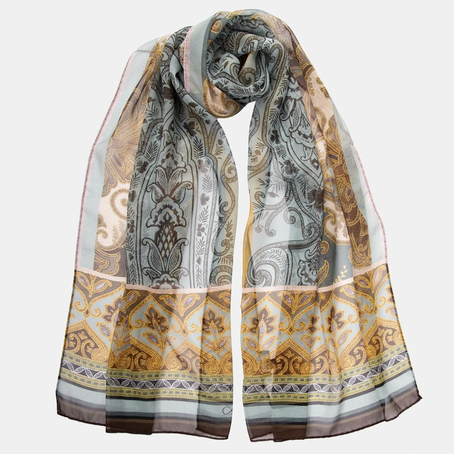 Layla - Long Sheer Silk Scarf - Misty Blue