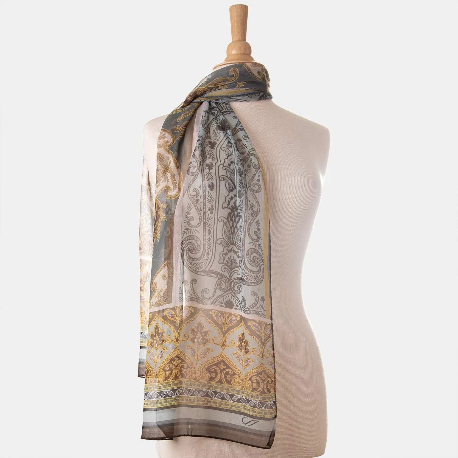 Layla - Long Sheer Silk Scarf - Misty Blue