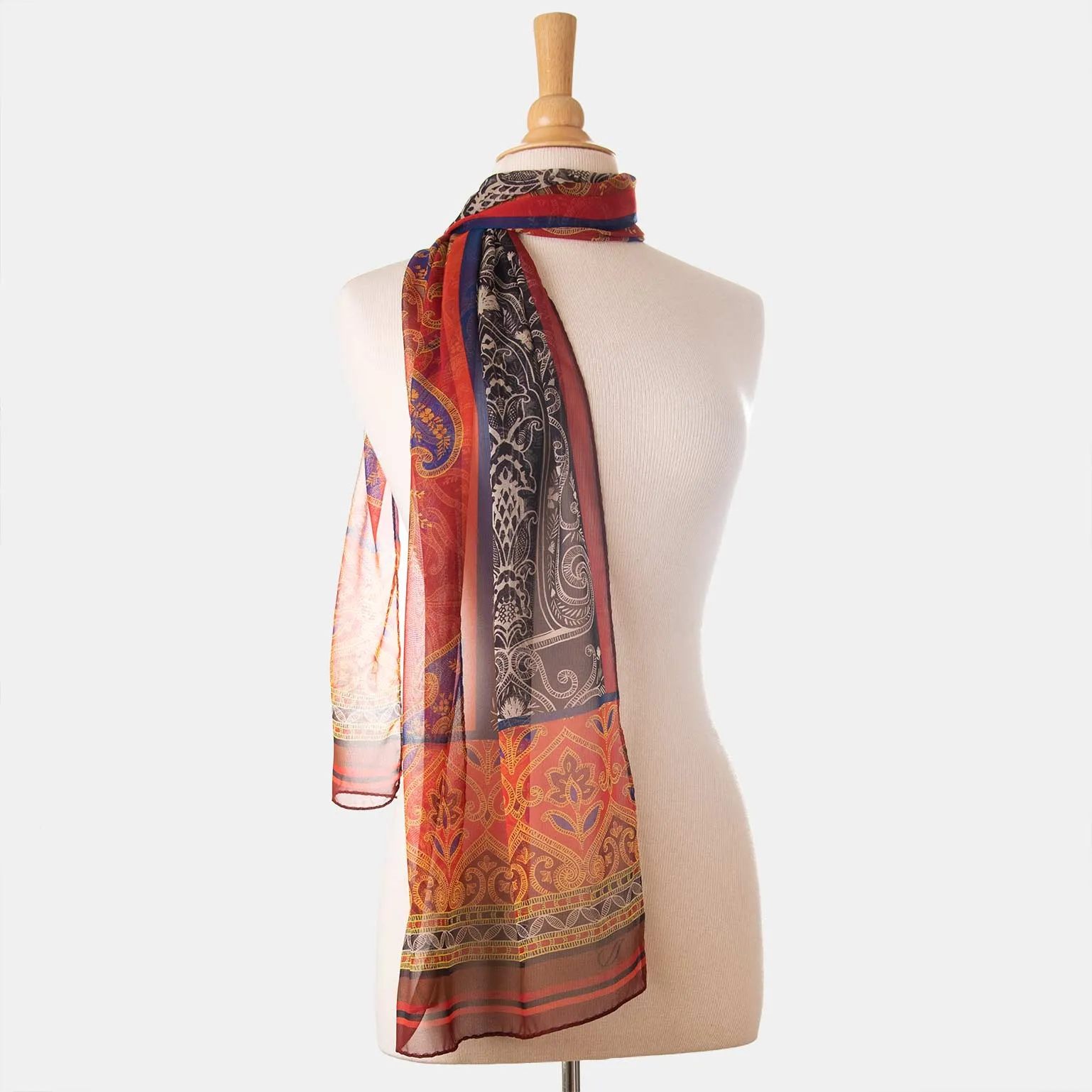Layla - Long Sheer Silk Scarf - Red