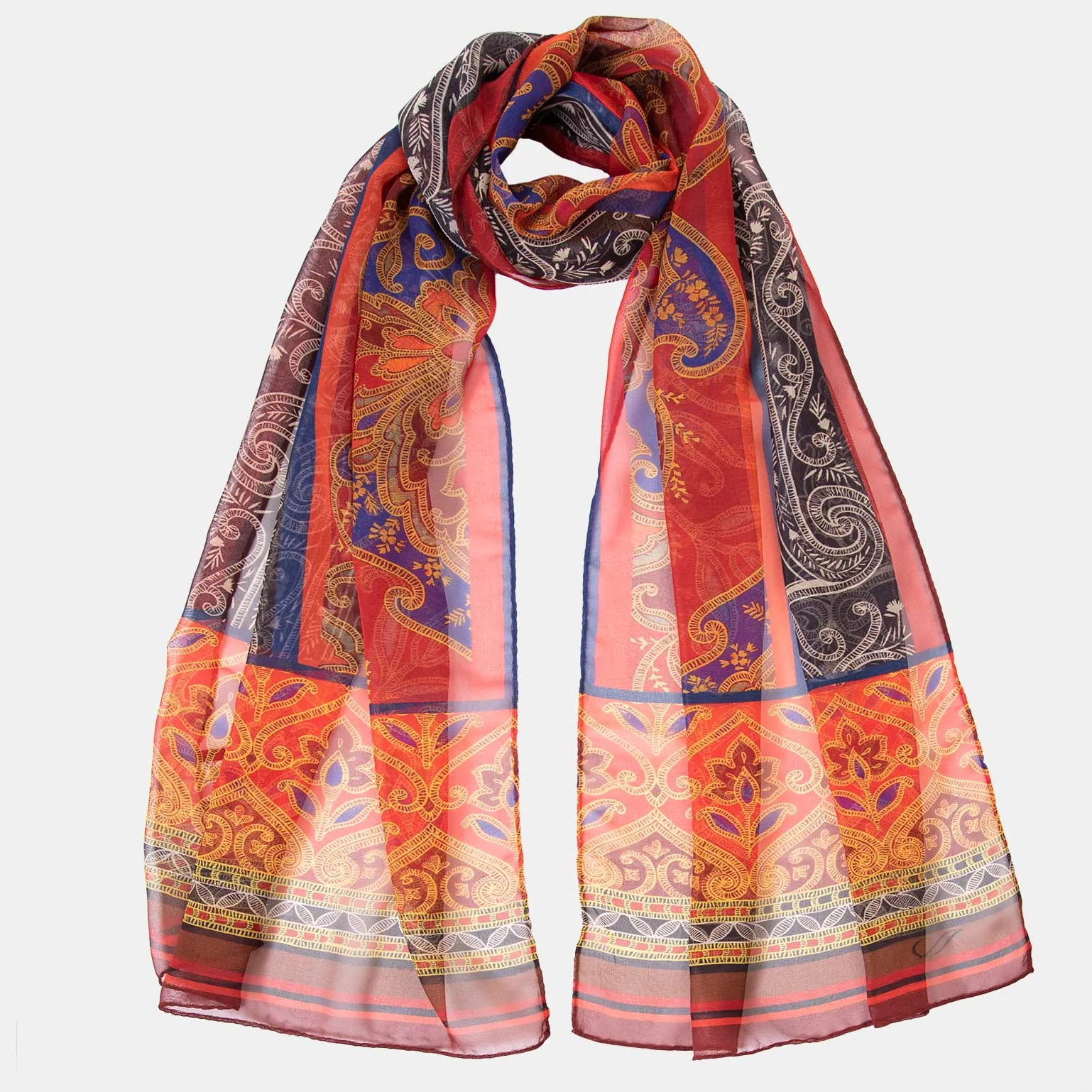Layla - Long Sheer Silk Scarf - Red