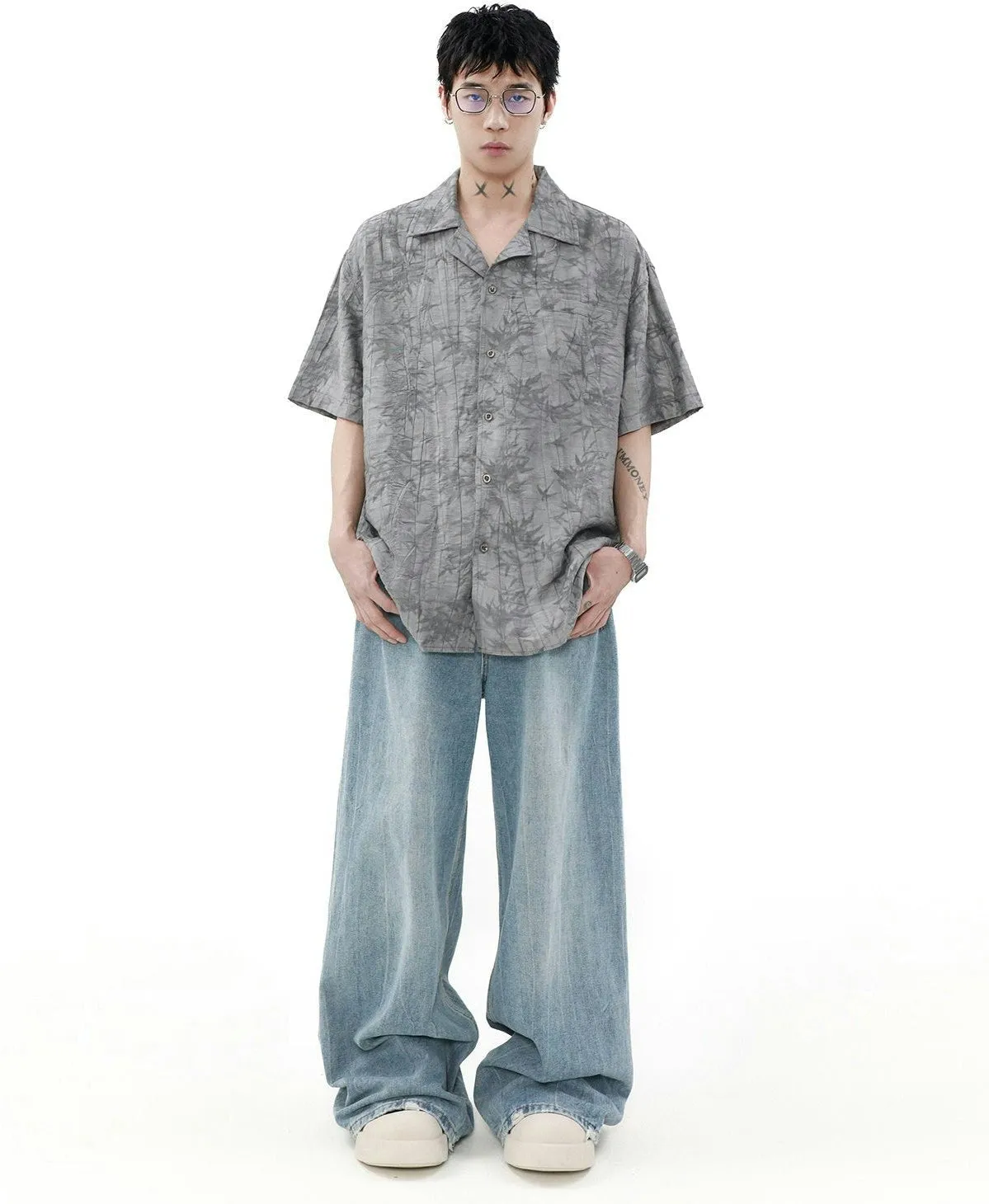 Leaves Pattern Short Sleeve Button-Up Shirt