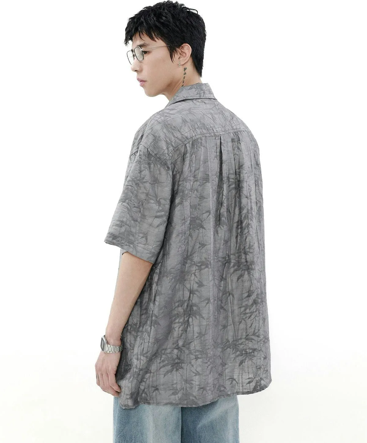 Leaves Pattern Short Sleeve Button-Up Shirt