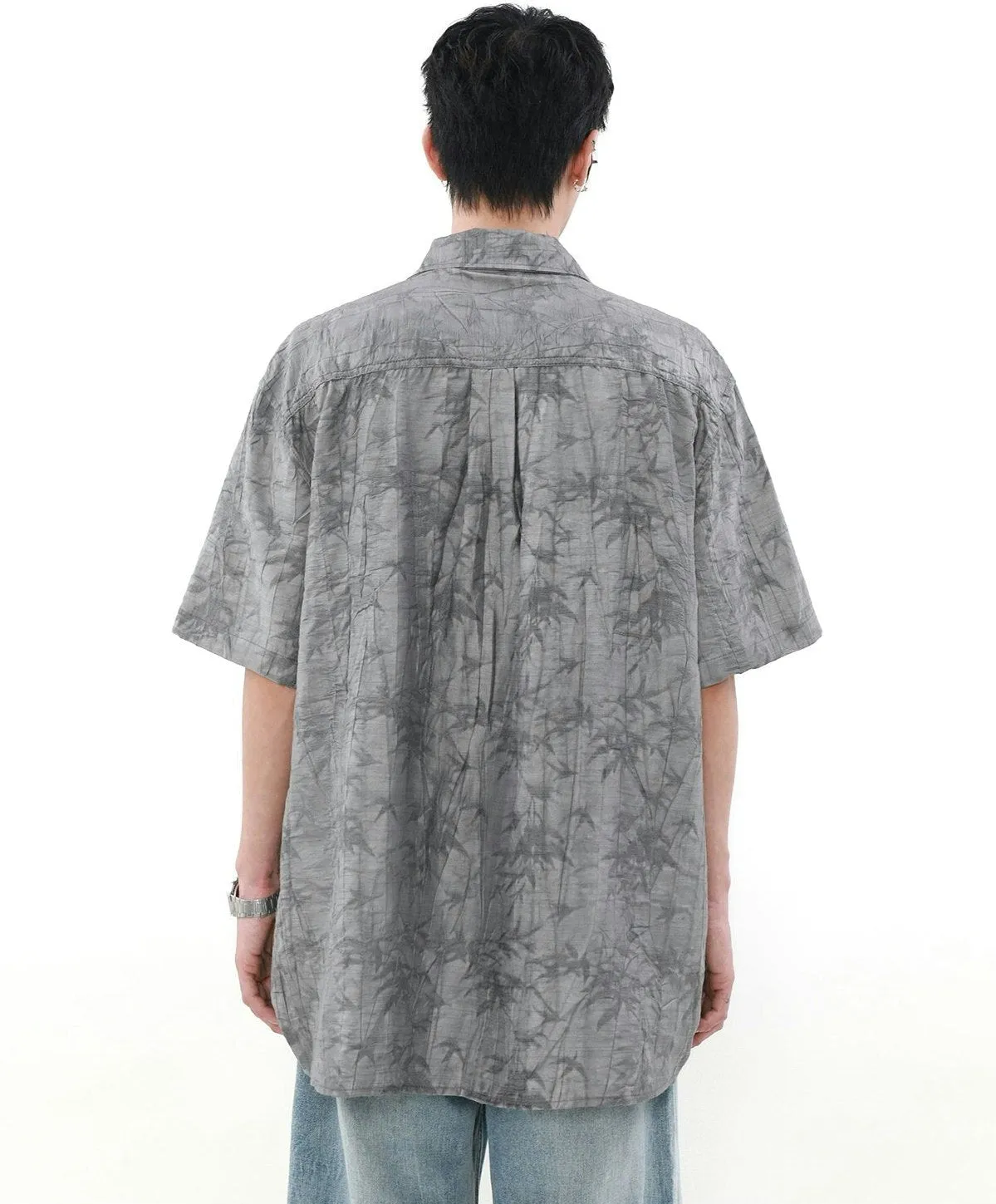 Leaves Pattern Short Sleeve Button-Up Shirt