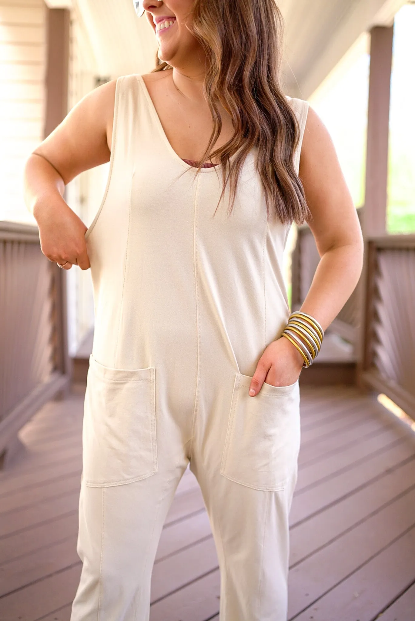 Living Free Ecru Sleeveless Jumpsuit