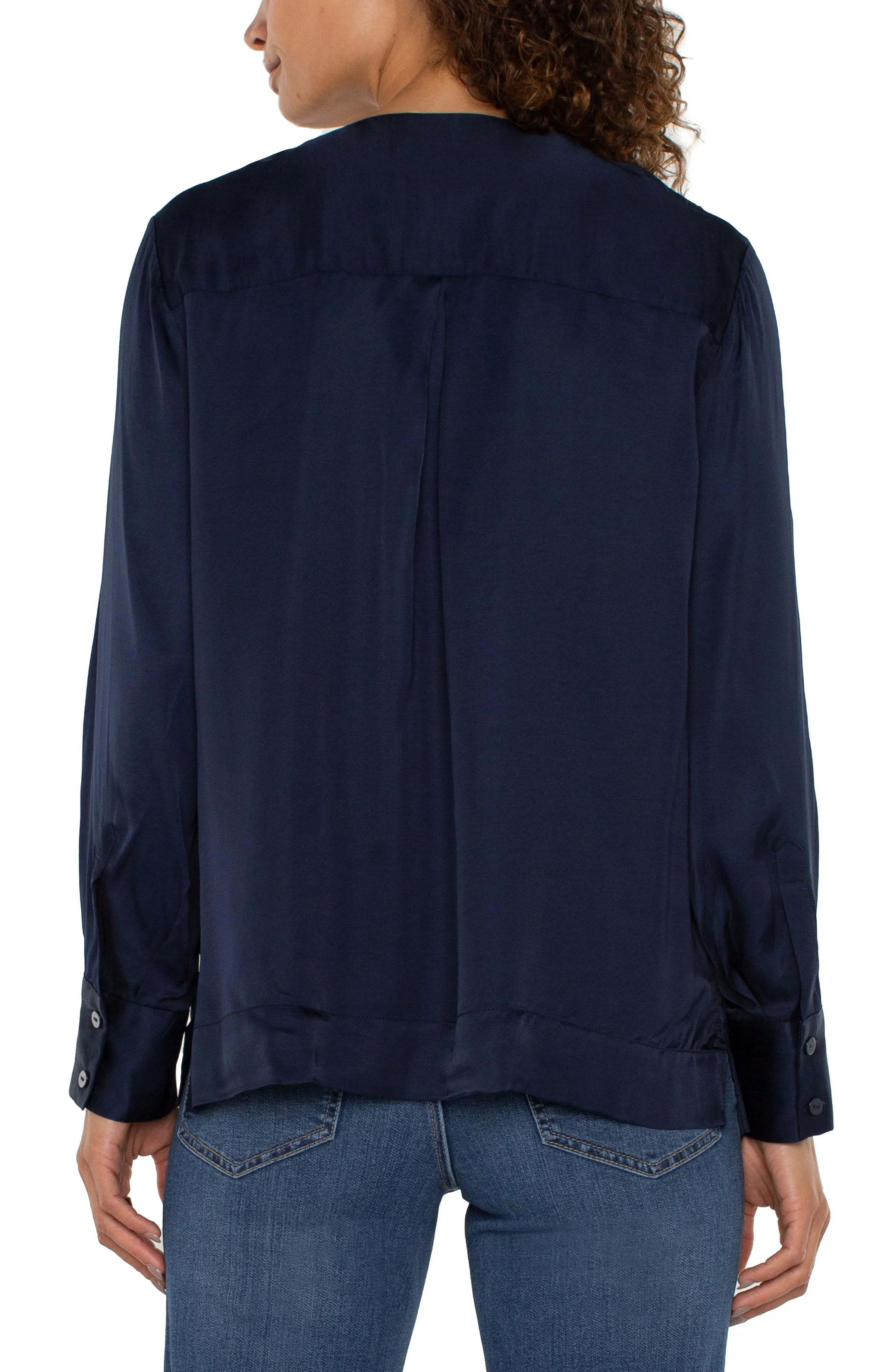 LONG SLEEVE WOVEN TOP WITH ZIP FRONT